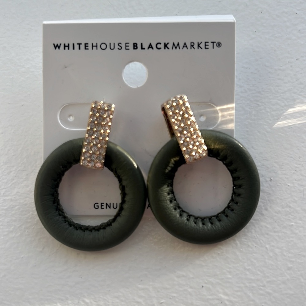 White House Black market olive green genuine leather earrings. New